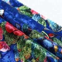 Royal blue flower digital print brushed velour french garment velvet fabric