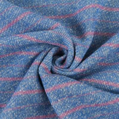 Cotton polyester blue yarn dyed stripe baby stretch fleece french terry cloth fabric for sportswear hoodies