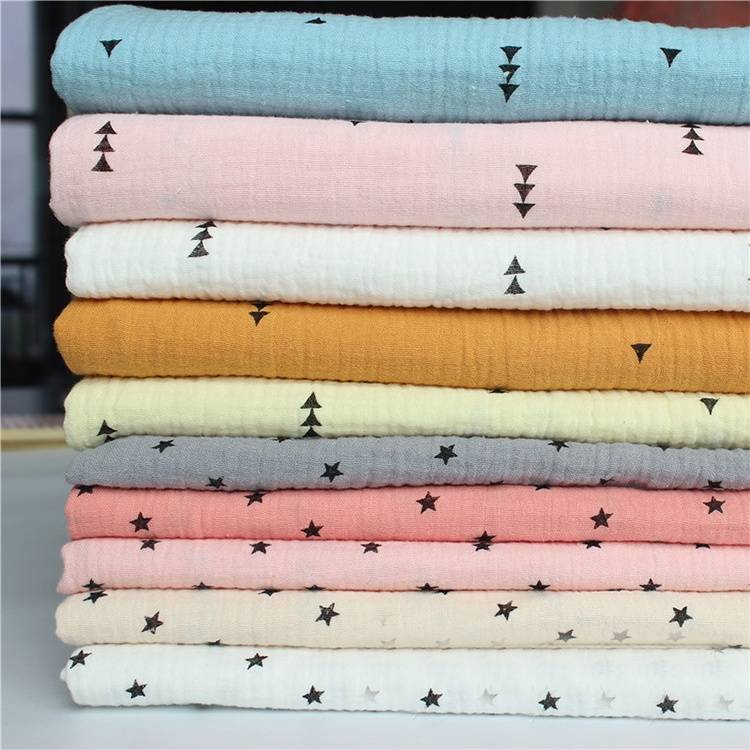 100% Combed Organic Cotton Soft Muslin Crinkle Double Printed Crepe Gauze Fabric For Baby Clothes