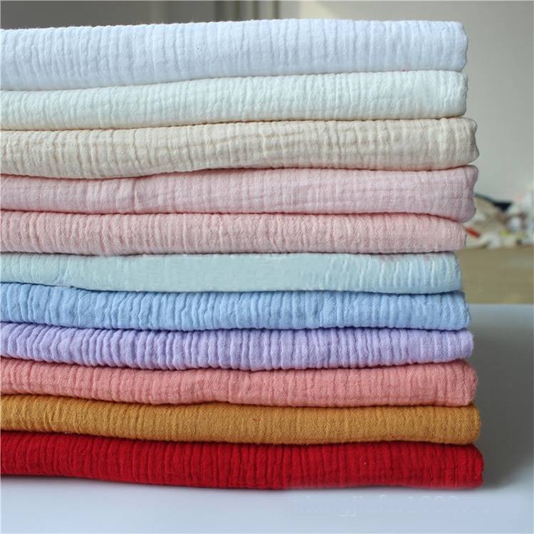 High Quality Multicolor Optional Baby Cotton Muslin Double Faced Gauze Cotton Double Crepe Fabric