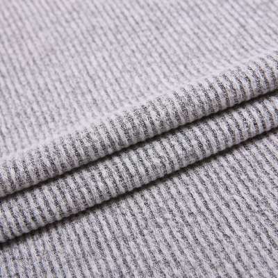 Rayon polyester spandex heather grey stripe stretch brushed 2x2 knit rib fabric for sweater